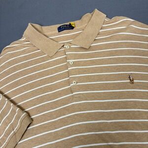 Polo Ralph Lauren Men's Brown White Striped Short Sleeve Polo Shirt 4XB Flesh